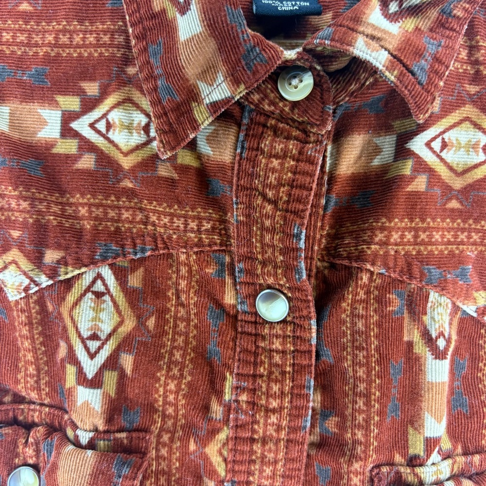 Bit & Bridle For Her Corduroy Western Brown Long Sleeve Button Down Size M - Picture 4 of 8